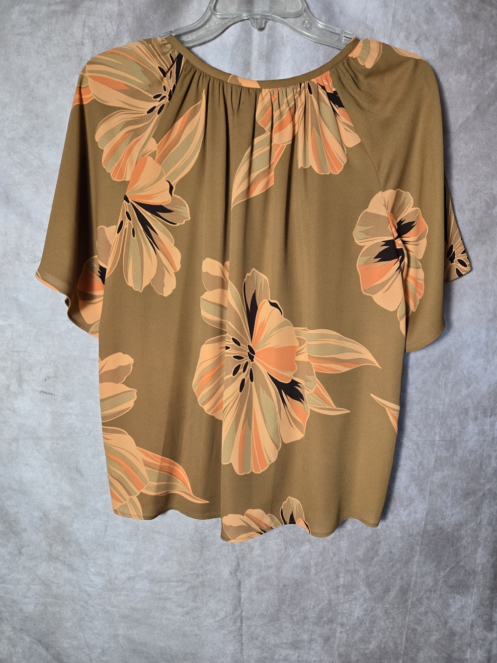 Worthington Brown Floral Peplum-Style Blouse with Peach Accents